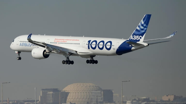 An Airbus A350 prepares to land at the Dubai Air...