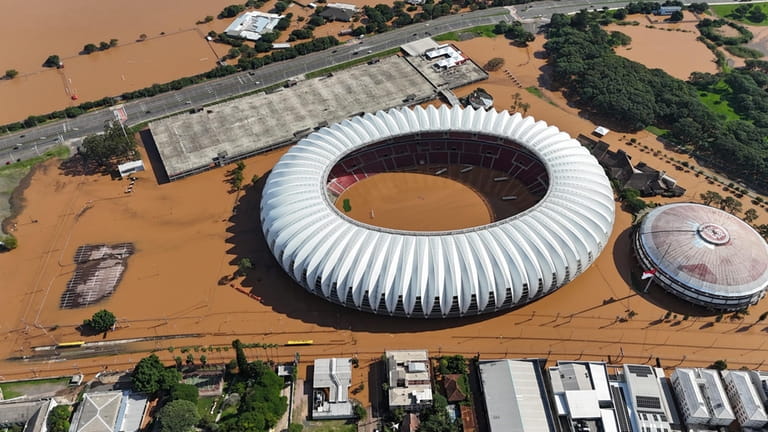 The Beira Rio stadium and surrounding area is flooded after...