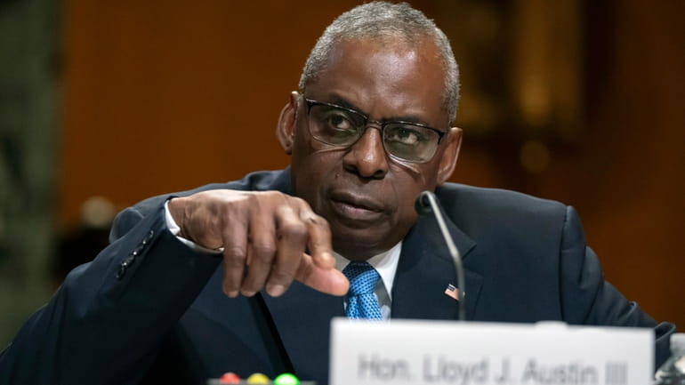 Secretary of Defense Lloyd Austin speaks during a hearing of...