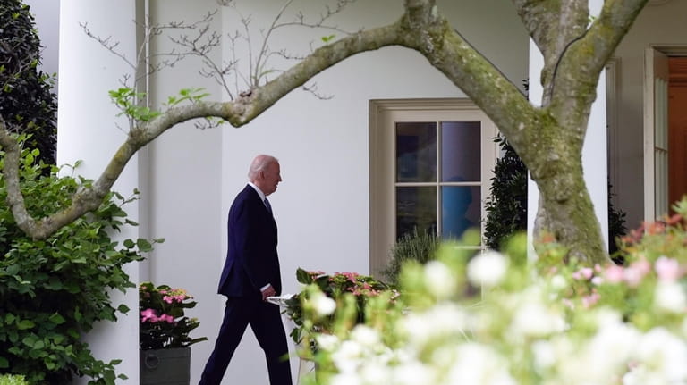 President Joe Biden arrives at the White House, Monday, May...