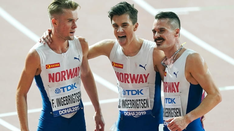 From left, brothers Filip Ingebrigtsen, Jakob Ingebrigtsen, and Henrik Ingebrigtsen,...