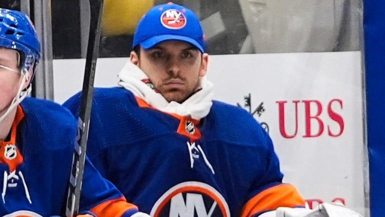 Islanders goaltender Ilya Sorokin watches during the third period of...