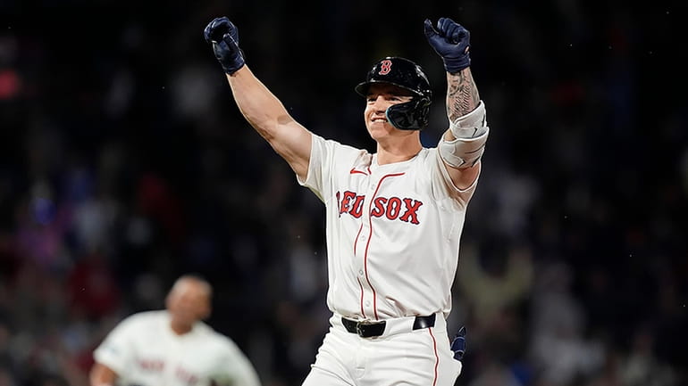 Boston Red Sox's Tyler O'Neill celebrates after his walkoff RBIi...