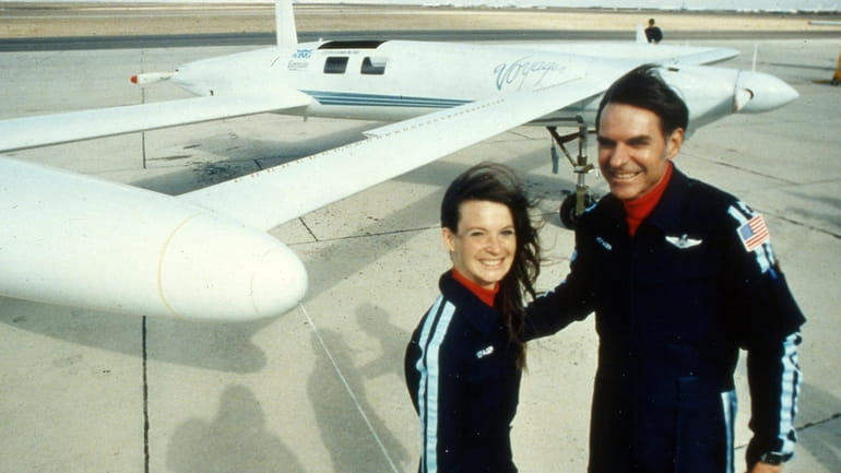 Co-pilots Dick Rutan, right, and Jeana Yeager, no relationship to...
