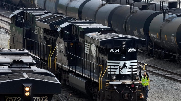 Norfolk Southern locomotives are moved through the Conway Terminal in...