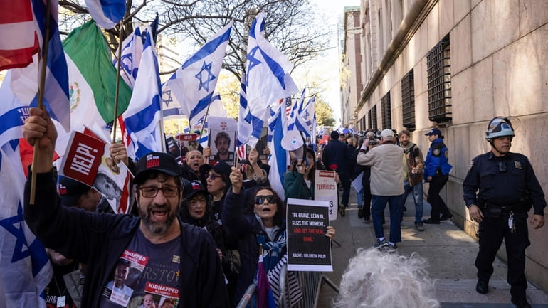 Pro-Israel demonstrators gather for the "Bring Them Home Now" rally...
