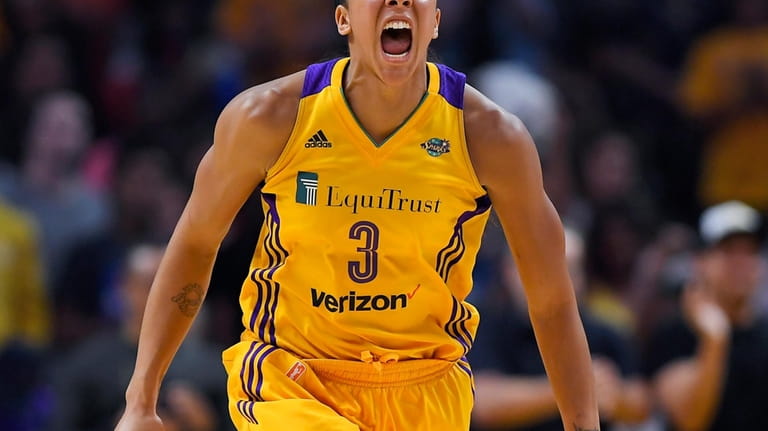 Los Angeles Sparks forward Candace Parker celebrates during the second...
