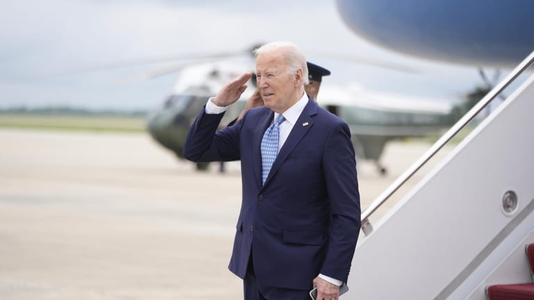 President Joe Biden arrives at Andrews Air Force Base, Md.,...