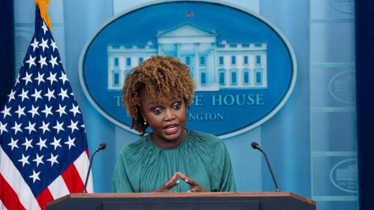 White House press secretary Karine Jean-Pierre speaks during a briefing...