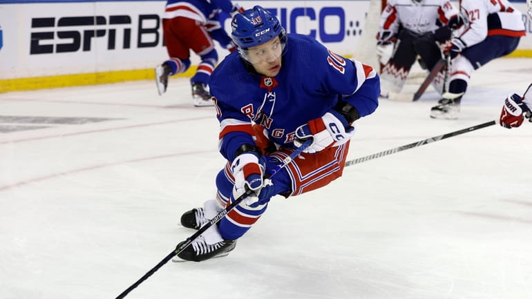 Artemi Panarin #10 of the New York Rangers skates against...