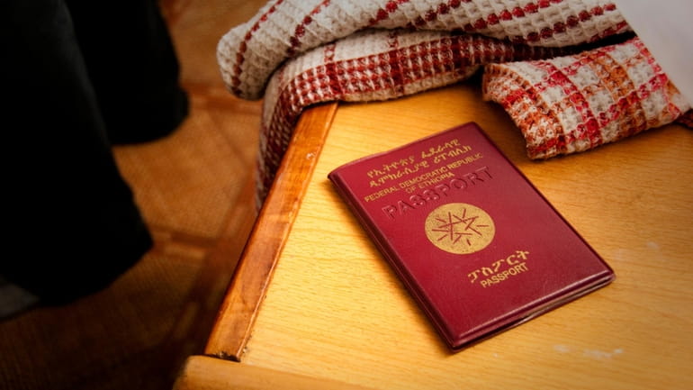 A passport of an Ethiopian fighter pilot on display at...