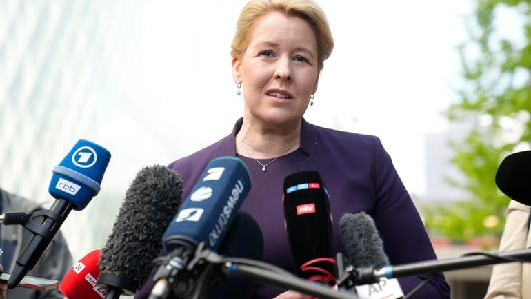Franziska Giffey Berlin's top economic official speaks to media after...