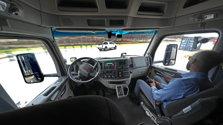 The interior of the cab of a self driving truck...