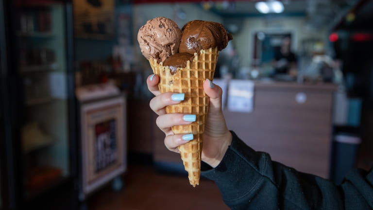 A chocolate ice cream cone at Mia's Ice Cream Kitchen...