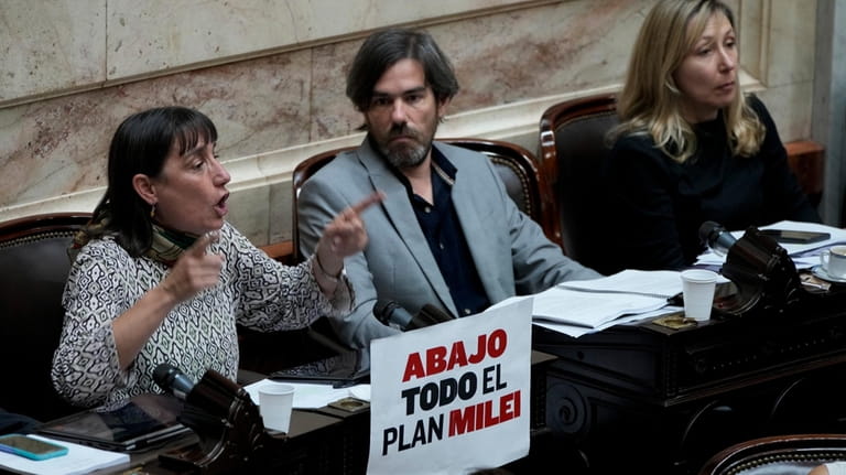 Opposition lawmaker Romina Del Plá speaks during the debate on...