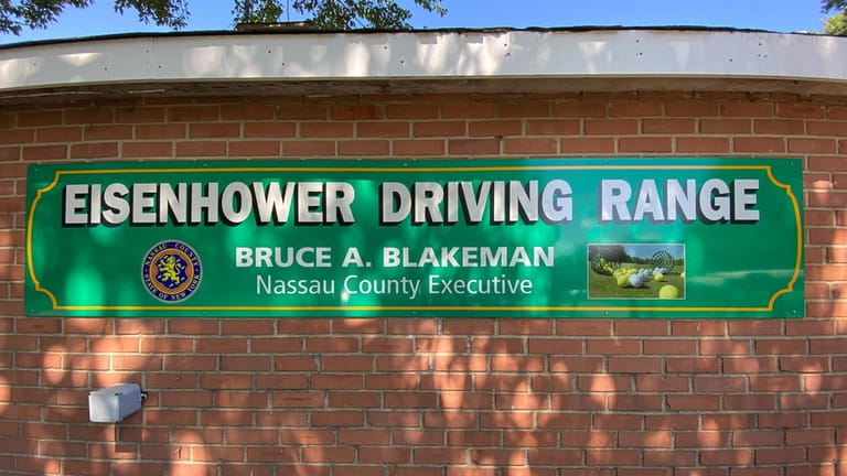 County Executive Bruce Blakeman's name on a sign at the Eisenhower...
