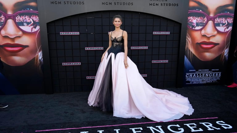 Zendaya, a cast member in "Challengers," poses at the premiere...