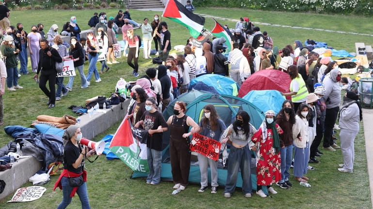 Stony Brook University students protesting the war in Gaza on the...