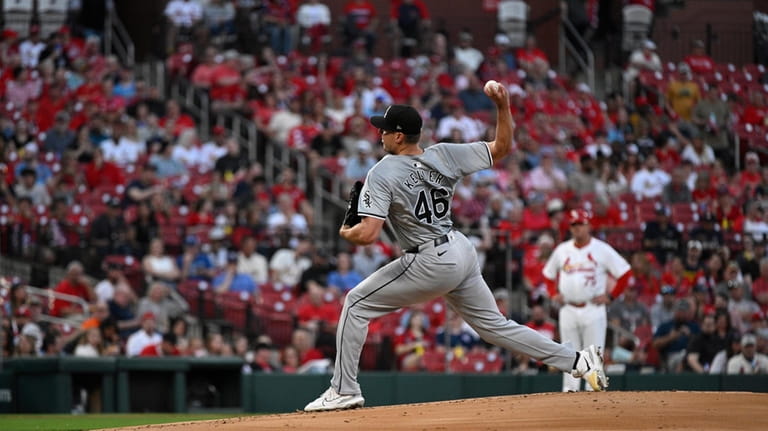 Chicago White Sox starting pitcher Brad Keller delivers against the...