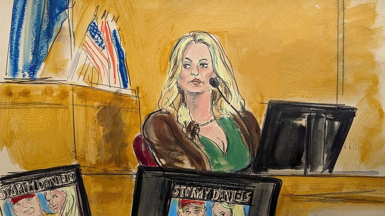 Stormy Daniels testifies on the witness stand as a promotional...