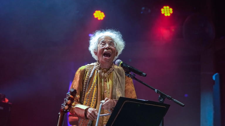 Brazilian singer Catia de Franca, 77, performs at a warehouse...