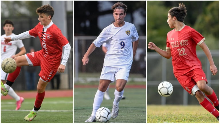 (From left) Andrew Johnson of Connetquot, Aidan Lodie of West Islip, Ryan...