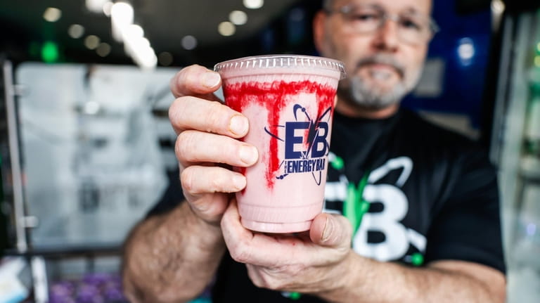 Mike Bianchini with the peanut butter and raspberry puree smoothie...
