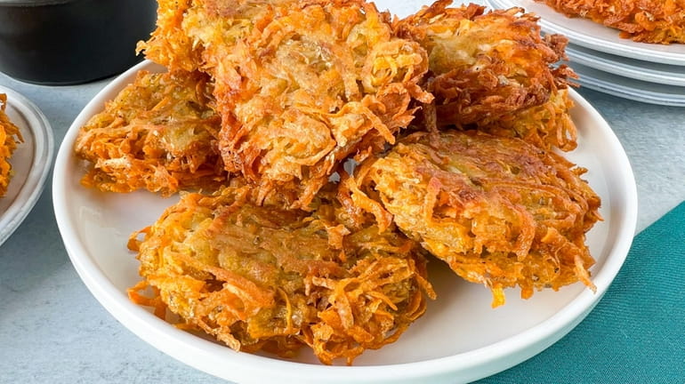 Latkes made with both russet and sweet potatoes (November 2023)