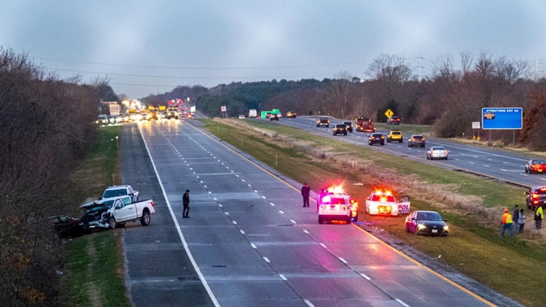 Suffolk police tend to a multivehicle crash on the eastbound...