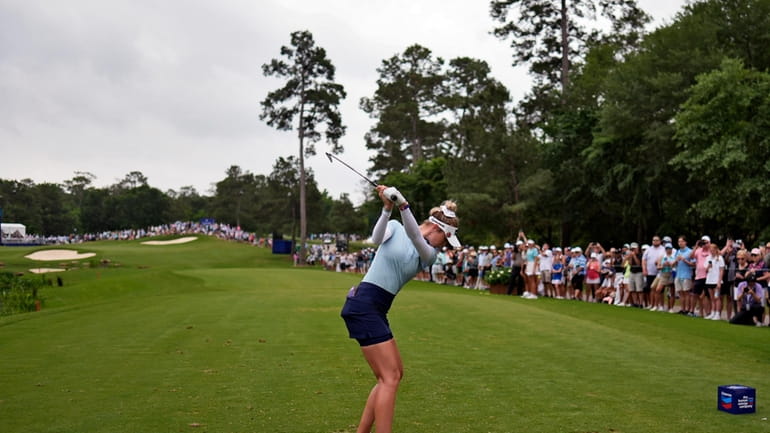 Nelly Korda hits from the 17th tee during the second...