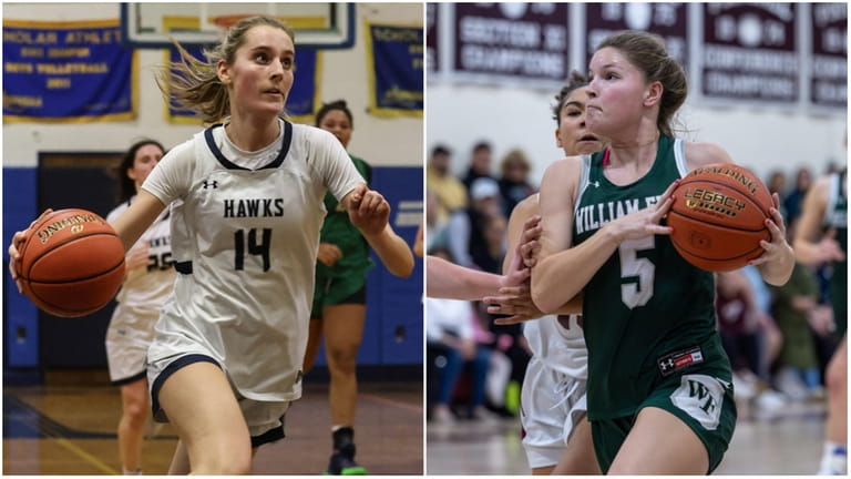 (From left) Emma Heaney of Plainview-Old Bethpage JFK and Kayla Gilmore...