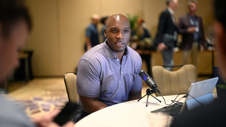 Houston Texans head coach DeMeco Ryans talks with reporters during...