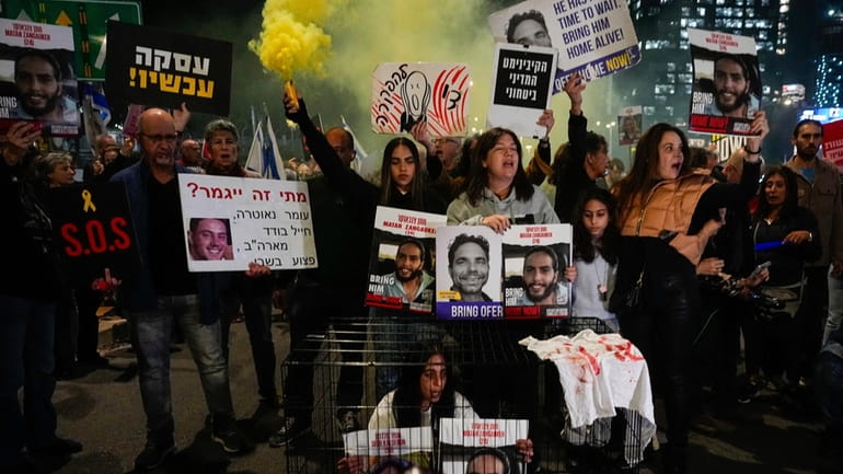 Relatives and supporters of the Israeli hostages held in the...