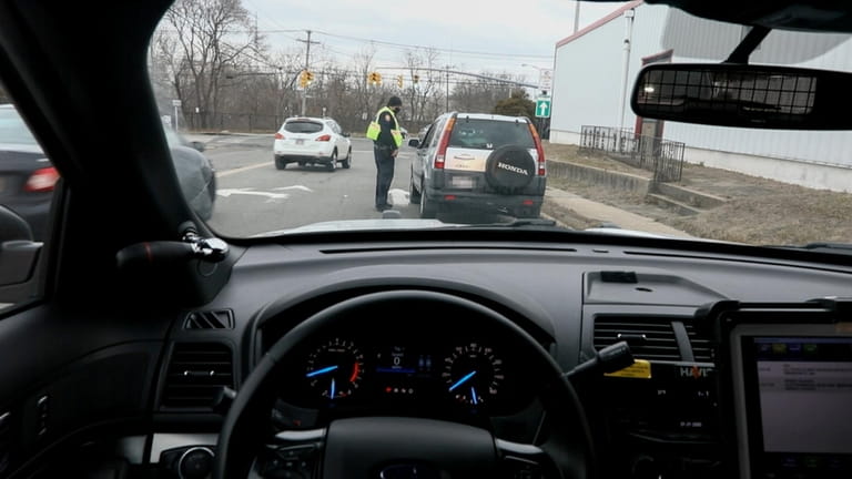 A Nassau County police officer during a traffic stop on...