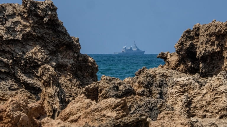 An Israeli military naval ship patrols the Mediterranean sea off...