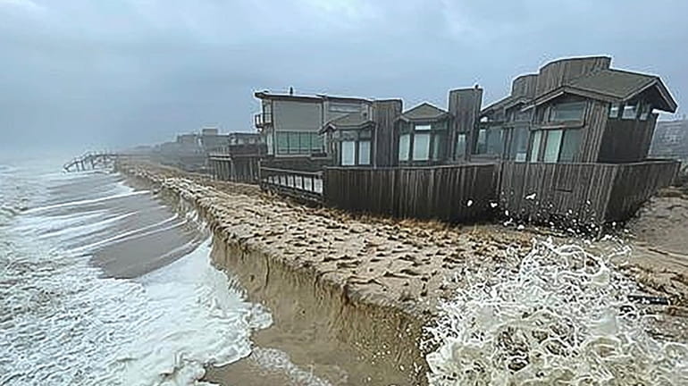 Beach erosion is seen at Fire Island Pines after a...