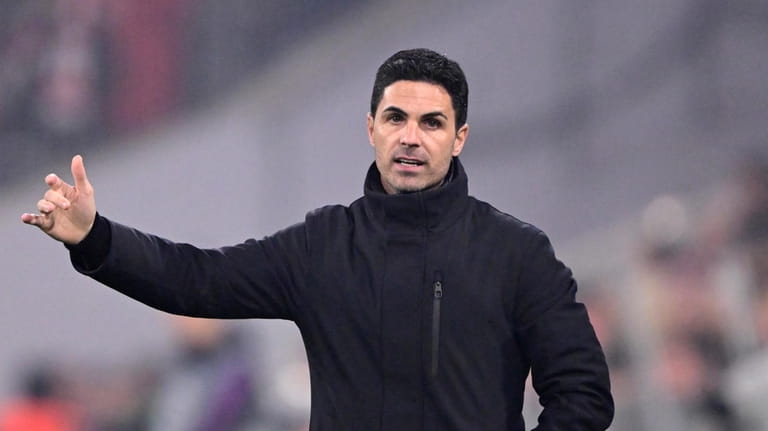 Arsenal's manager Mikel Arteta reacts during the Champions League quarter...