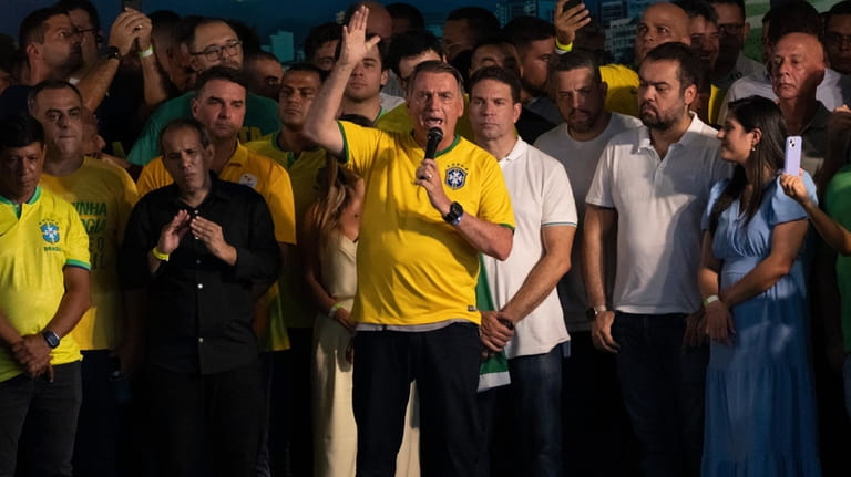 Former Brazil's President Jair Bolsonaro speaks at the launch of...
