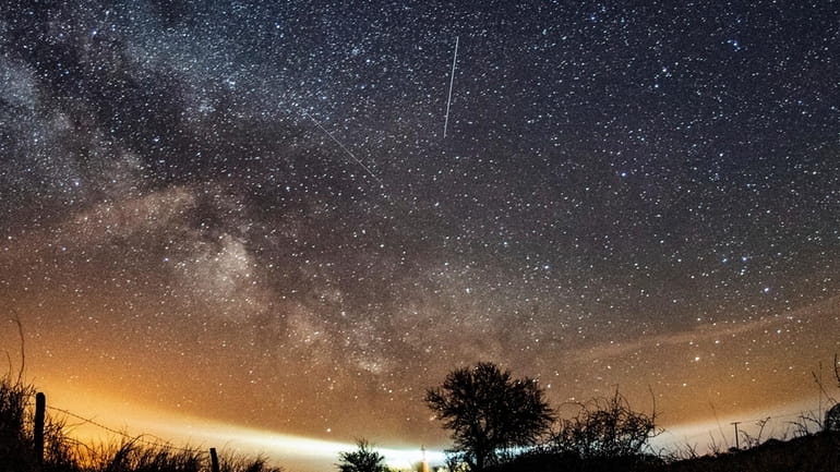 The Lyrid meteor shower is seen over Burg on the...
