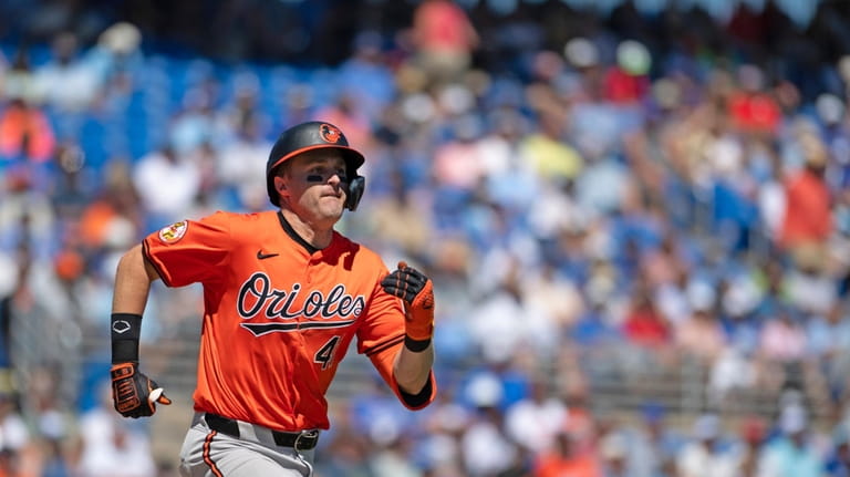 Baltimore Orioles infielder Tyler Nevin runs the bases during a...