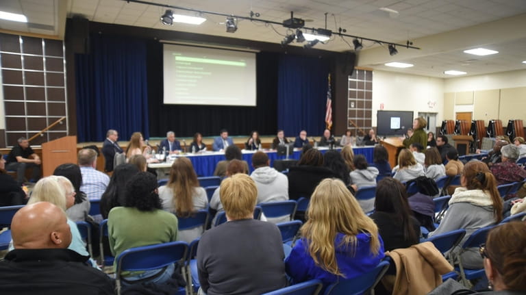 At Tuesday's Riverhead school board meeting, parents questioned officials on why they...