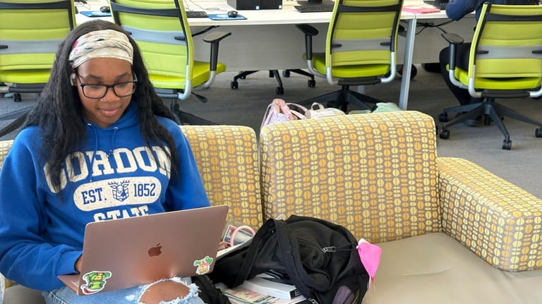 Sophomore Ceniah Moon studies in the library at Gordon State...