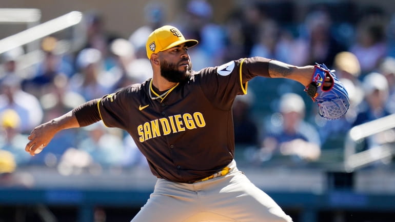 San Diego Padres starting pitcher Pedro Avila throws against the...