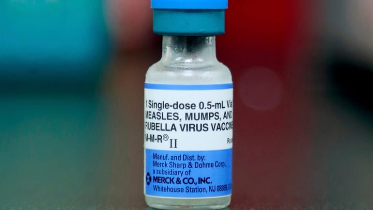 A vial of the measles, mumps and rubella vaccine.