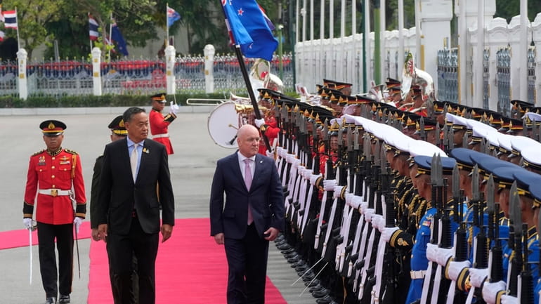 Thailand's Prime Minister Srettha Thavisin, front left, and New Zealand's...