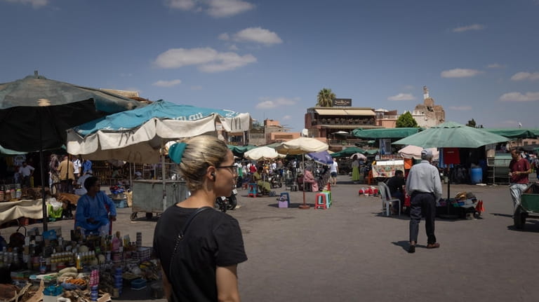 The central market of Jemaa el-Fnaa in central Marakkech, Morocco. 
