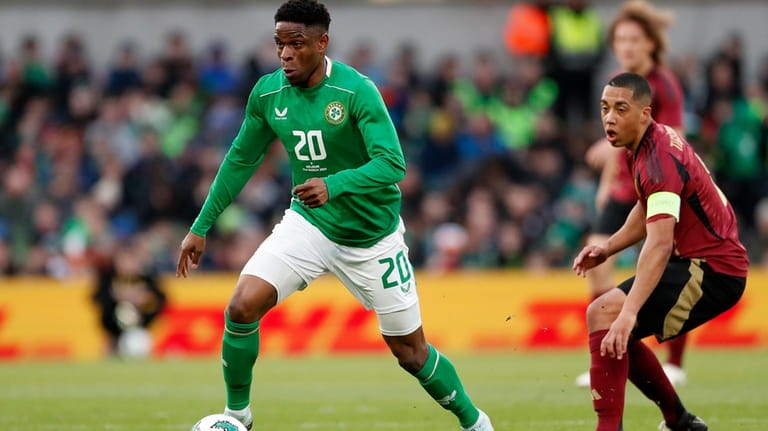Ireland's Chiedozie Ogbene controls the ball during the international friendly...
