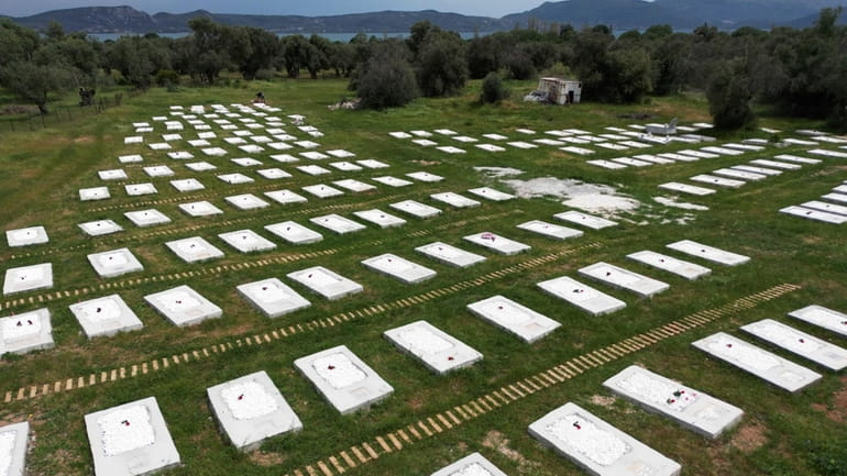 A cemetery is seen from above at Kato Tritos village...
