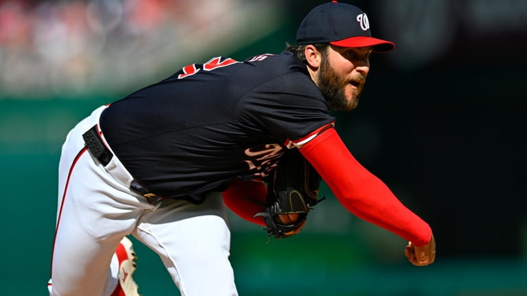 Washington Nationals pitcher Trevor Williams throws during the first inning...