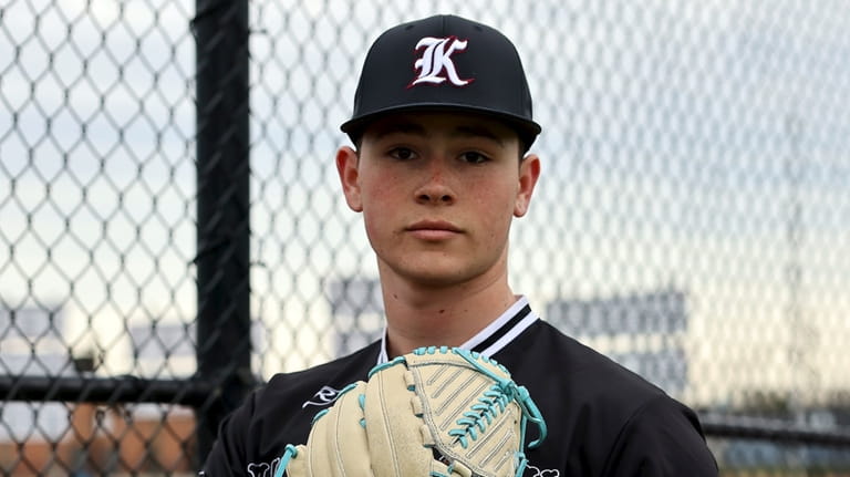 Kings Park pitcher Hunter Colagrande poses on Wednesday at Mt....